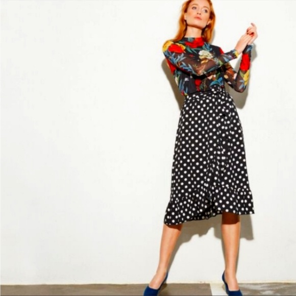 Y.A.S ASOS Polka dotted Wrap Midi Skirt Black and White Size XS - Picture 9 of 9